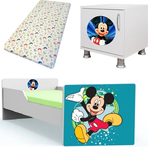 Pat tineret Mickey cu saltea si noptiera Cadou