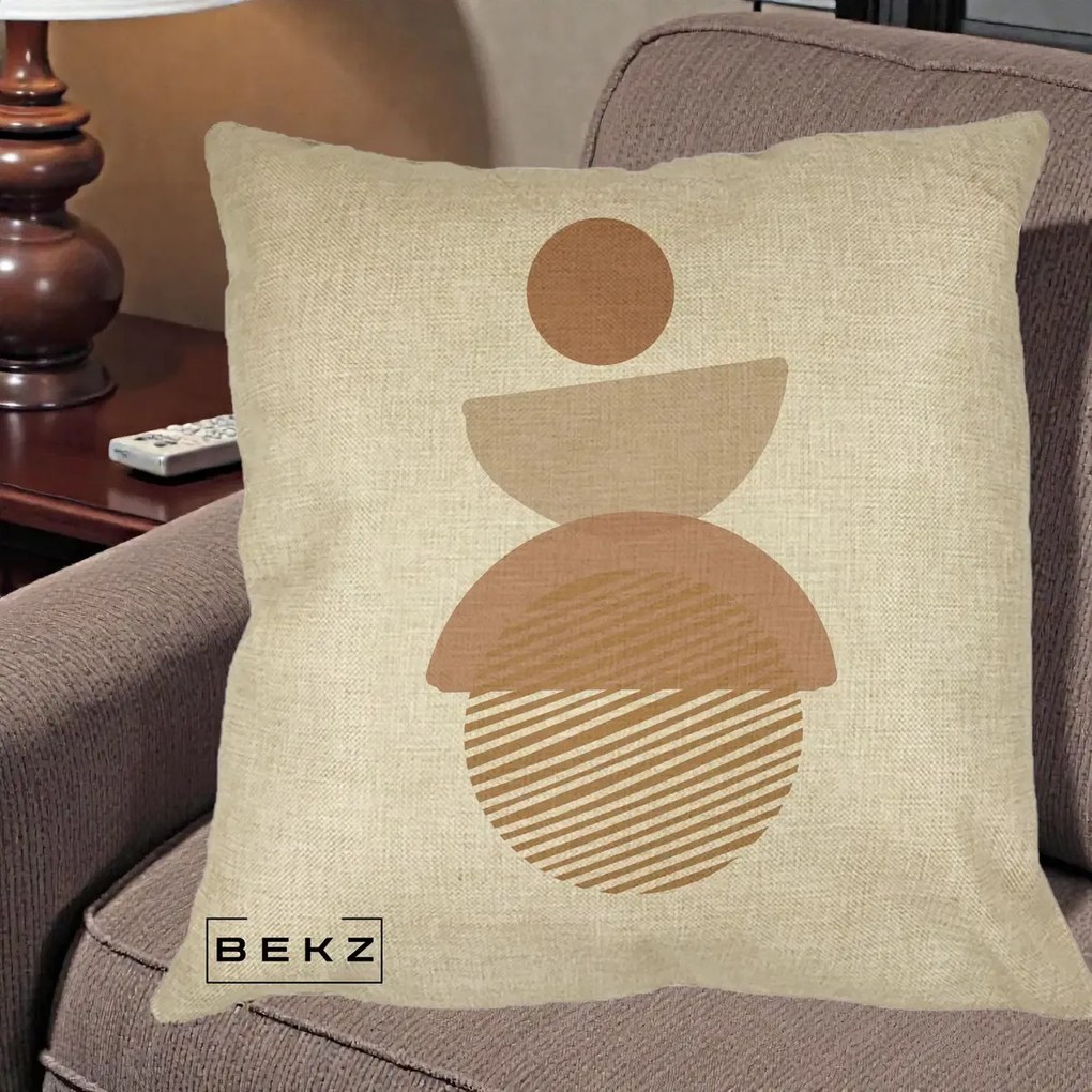 Perna Decorativa Geometric Boho Forme Terracotta, 40x40 cm, Crem, Husa Detasabila, Perna Inclusa, BEKZ®