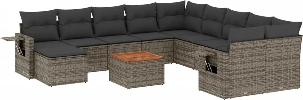 vidaXL Set canapea de grădină cu perne, 12 piese, gri, poliratan