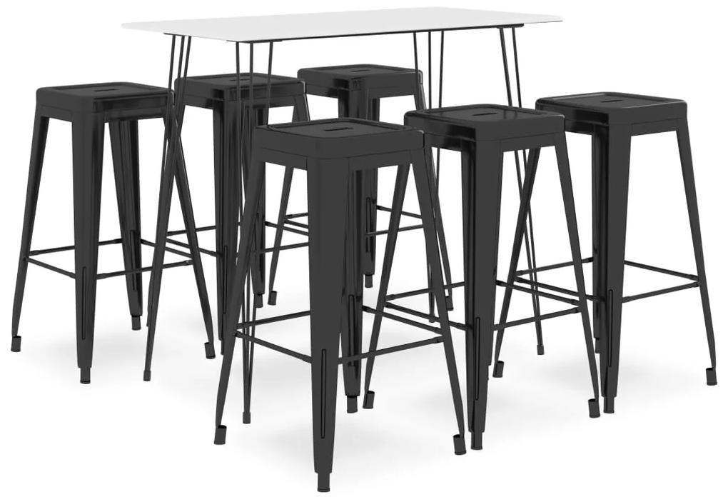 3057415 vidaXL Set mobilier de bar, 7 piese, alb și negru