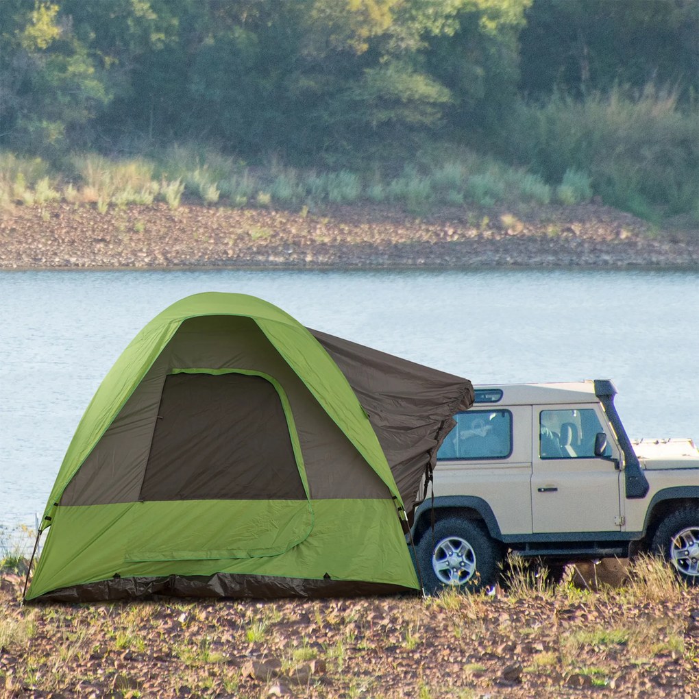 Outsunny Cort auto, cort de camping, cort de călătorie, pentru 4-5 persoane, fibră de sticlă, poliester, verde, 300 x 300 x 230 cm | Aosom Romania