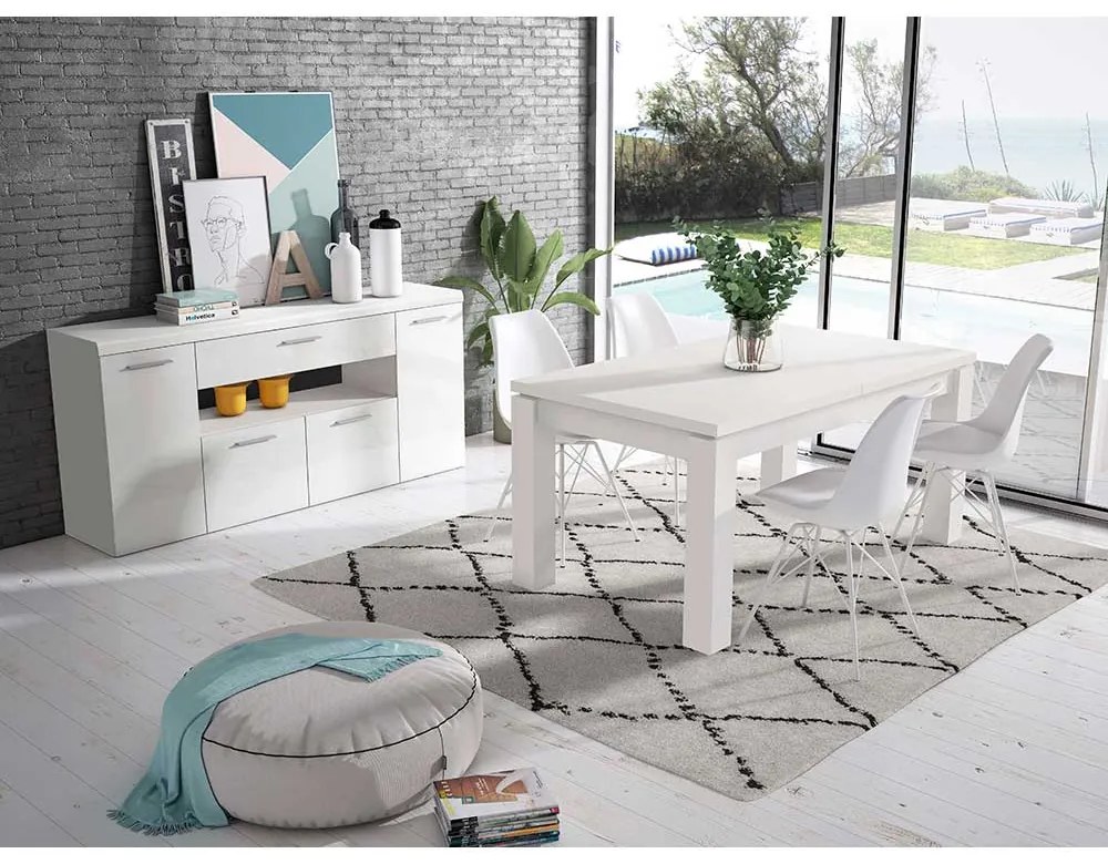 COMODA BRANCO, 179.4X41.3X85 CM, 4 USI, 1 SERTAR, CULOARE ALB, FRONT MDF, PAL