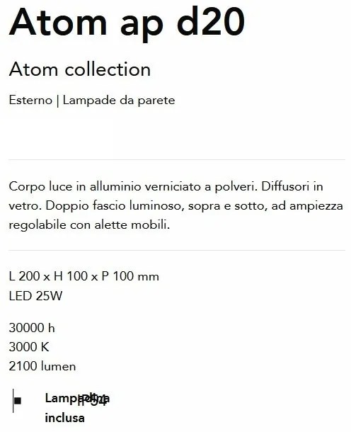 Aplica LED de exterior ambientala Ip54 Atom ap d20 alba