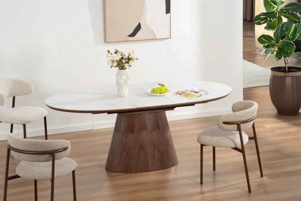 Masa extensibila, Ceramica Alba, Furnir nuc, UNIQUE 160-200cm