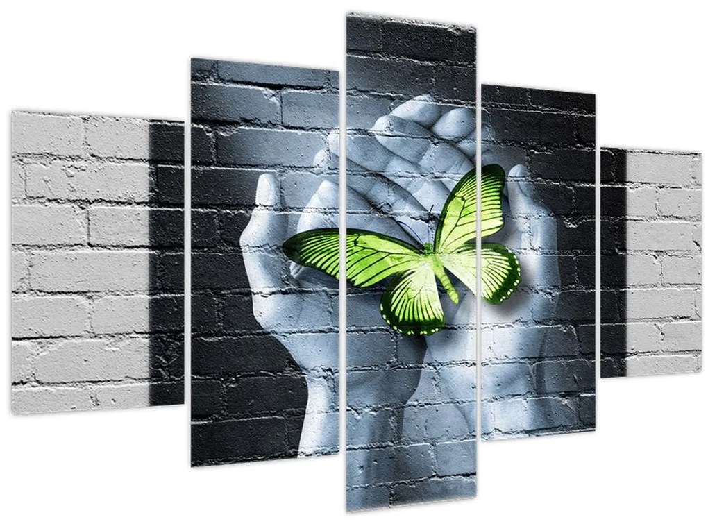 Tablou - Fluture verde în perete (150x105 cm)