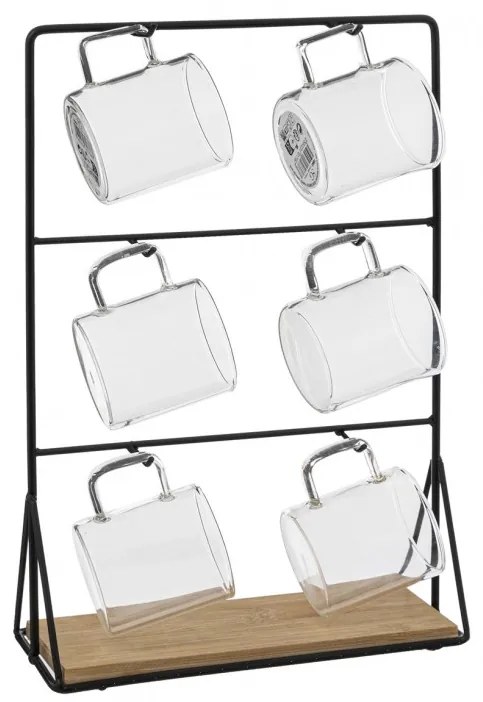 Set 6 cani Espresso Mrya, sticla, suport metalic, 100 ml