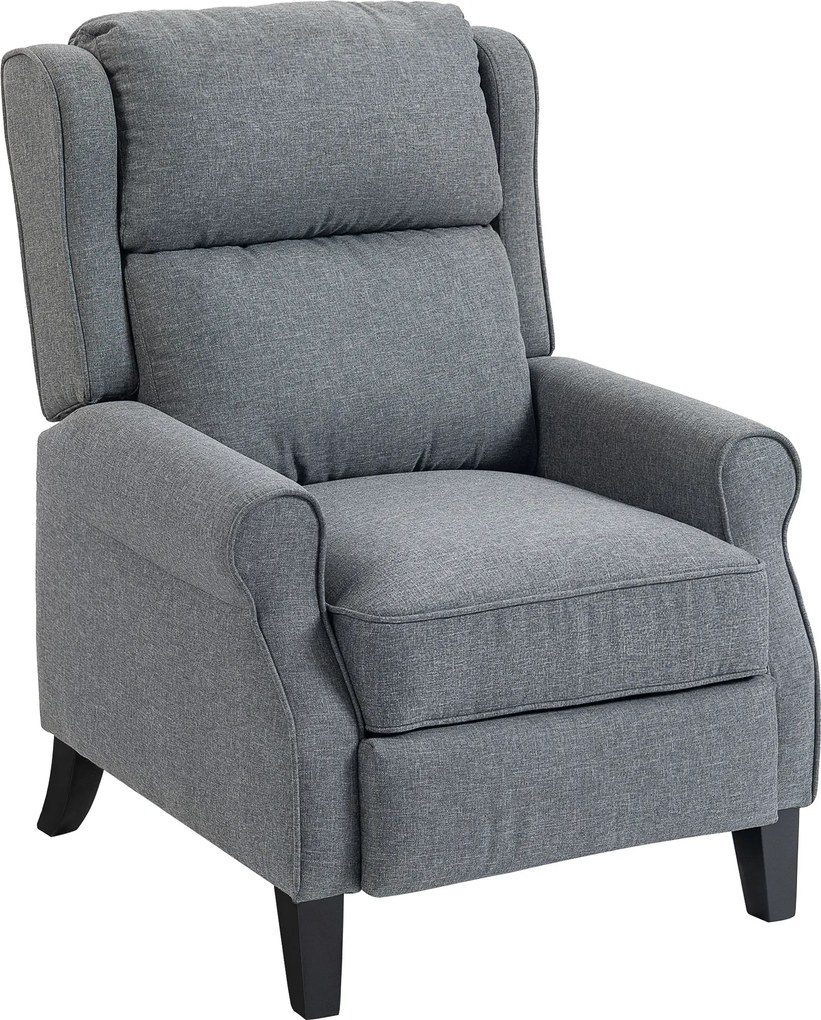 HOMCOM Fotoliu Reclinabil 132° max din Țesătură cu Efect de In cu Suport pentru Picioare, 74x84x102 cm, Gri | Aosom Romania