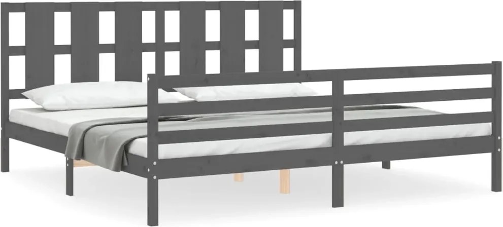 vidaXL Cadru pat cu tăblie 200x200 cm, gri, lemn masiv