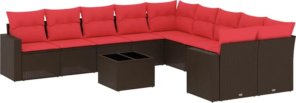 vidaXL Set canapele de grădină cu perne, 11 piese, maro, poliratan