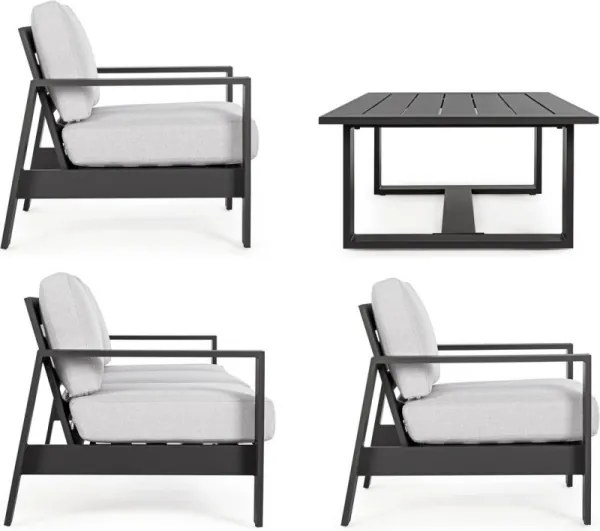 Set mobilier de gradina, 4 piese, metal, gri / negru, Baltic Bizzotto