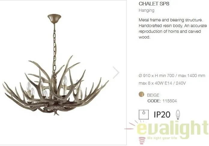 Candelabru rustic cu brate in forma de coarne de cerb, fabricat manual, CHALET SP8 115504