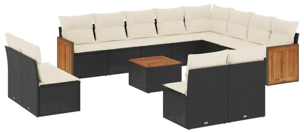 3260558 vidaXL Set mobilier de grădină cu perne, 13 piese, negru, poliratan