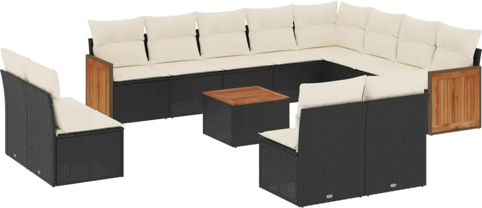 vidaXL Set mobilier de grădină cu perne, 13 piese, negru, poliratan
