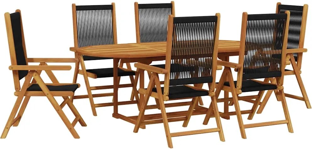 vidaXL Set mobilier de grădină 7 piese polipropilenă neagră/lemn masiv
