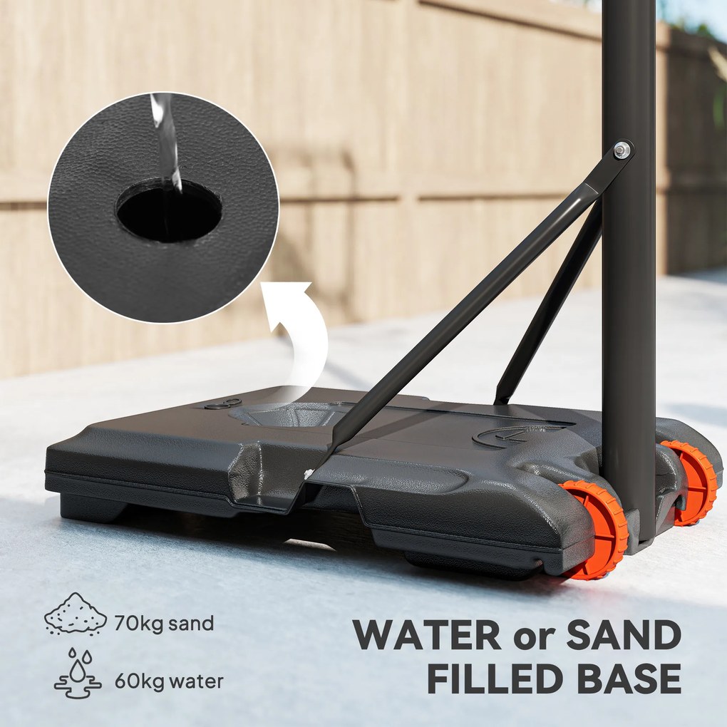 SPORTNOW Coș de Baschet pentru Copii 6-14 Ani, Coș de Baschet cu Înălțime Reglabilă, Roți și Bază Umplută, 71x46 cm, Galben | Aosom Romania