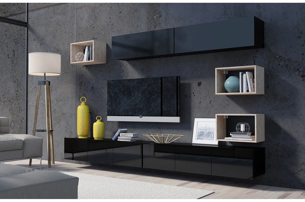 Mobilier living Calabria C31 BLACK (Negru + Stejar artisan) (fără iluminat). 1051573