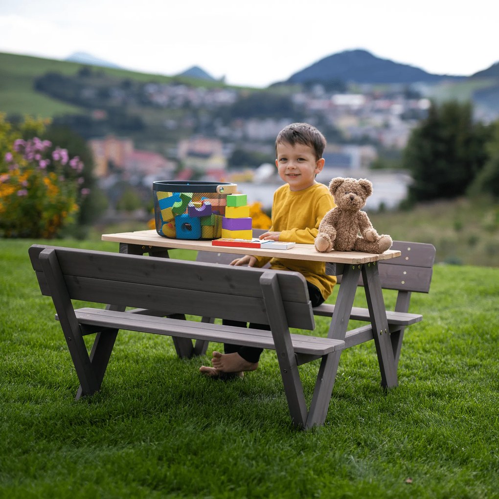 Bancă de grădină pentru copii, lemn, gri/ natural, ABALO