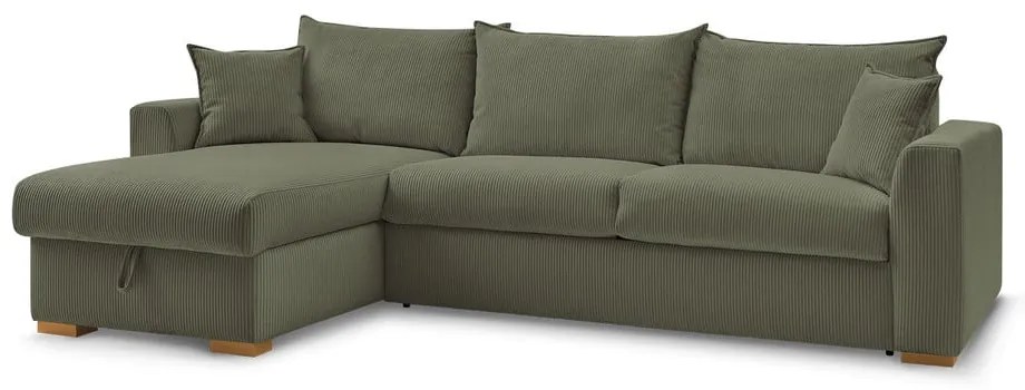 Colțar verde extensibil cu tapițerie din catifea reiată (cu colț variabil) Augustin – Bobochic Paris