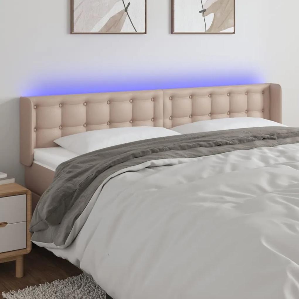 3123343 vidaXL Tăblie de pat cu LED cappuccino 183x16x78/88 cm piele ecologică