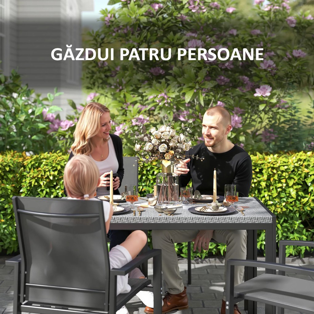 Outsunny Masă de Dining pentru Terasă 120cm, pentru 4 Persoane, Stil Dreptunghiular, Ideală pentru Exterior, Gri | Aosom Romania