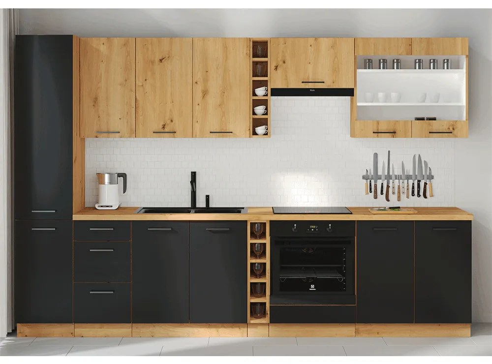Dulap inferior de bucătărie Meriel 80 D 2F BB (negru + Stejar artisan). 1033974