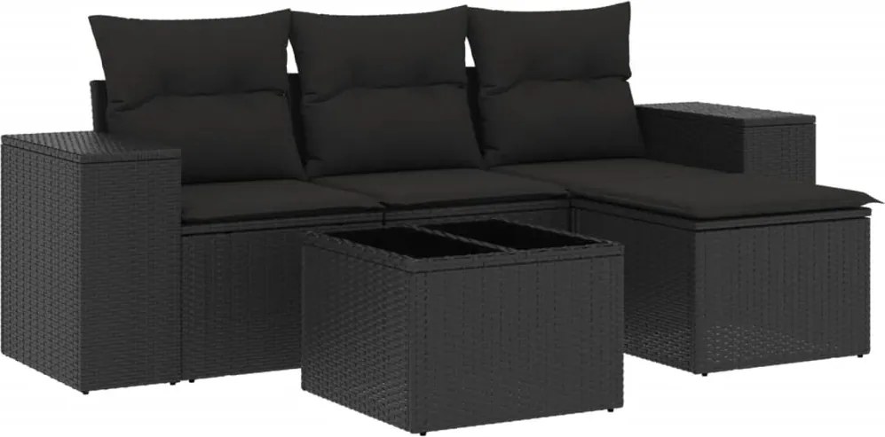 vidaXL Set mobilier de grădină cu perne, 5 piese, negru, poliratan