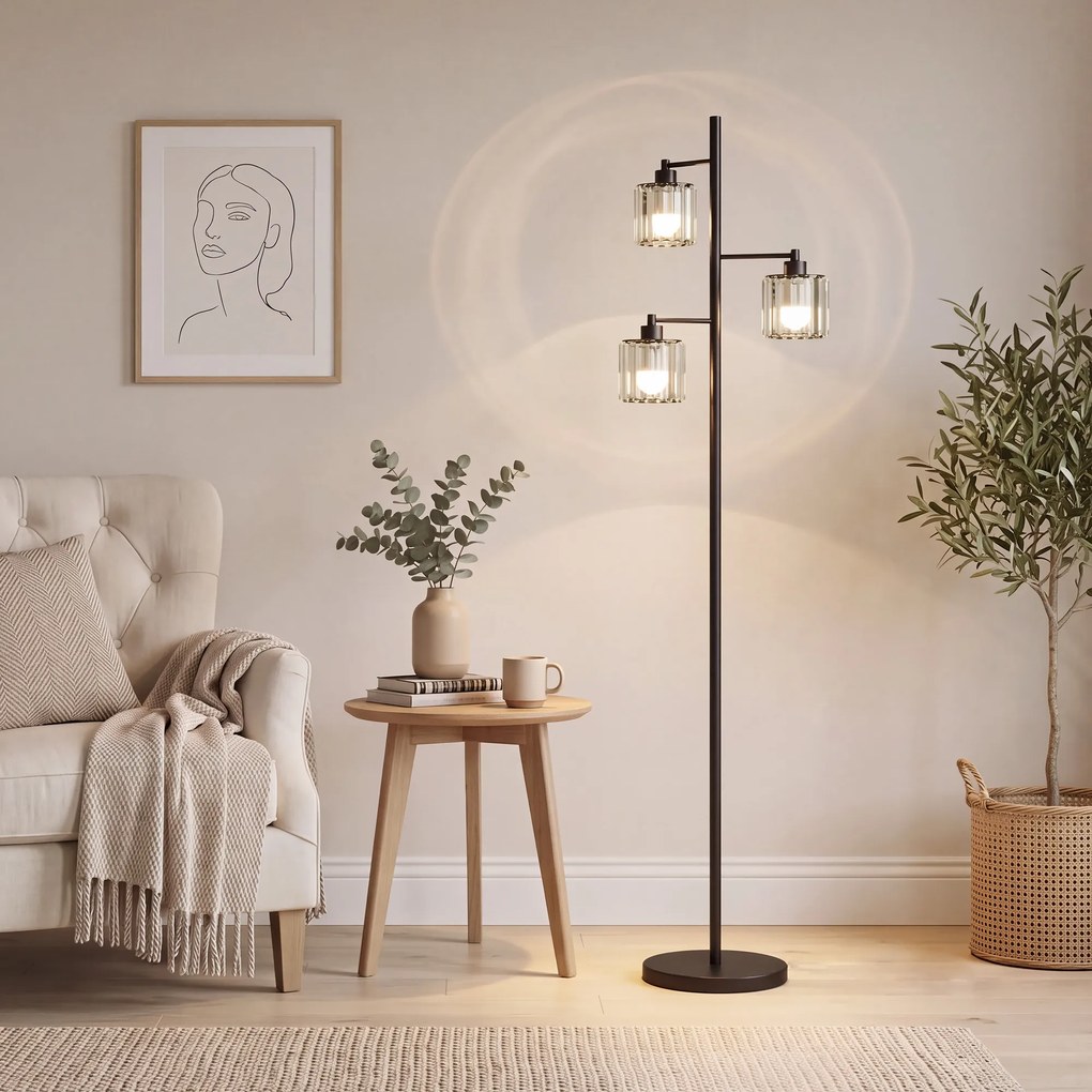 HOMCOM Lampă de Podea 40W, 3 Becuri LED E27, Telecomandă Magnetică, Dimabilă, 3 Temperaturii de Culoare, Negru | Aosom Romania