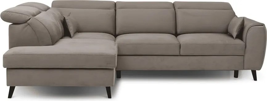 Colțar bej extensibil/cu spațiu de depozitare cu tapițerie din catifea (cu colț pe partea stângă/în formă de ”L”) Noble – ELTAP