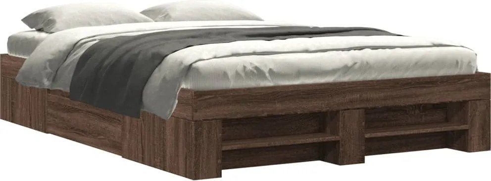 vidaXL Cadru pat fără saltea stejar maro, 140x190 cm, lemn prelucrat