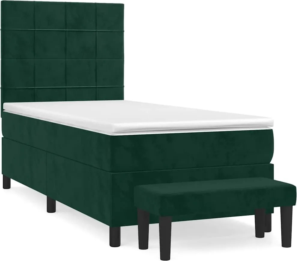 vidaXL Pat box spring cu saltea, verde închis, 90x200 cm, catifea