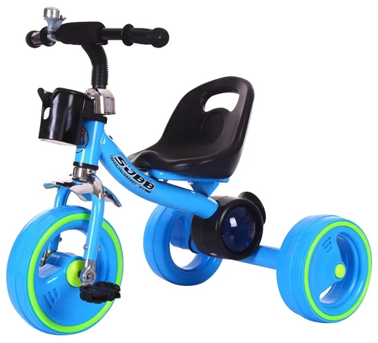 Tricicleta cu pedale, Muzica si lumini, Albastru, Buton On/Off, Claxon