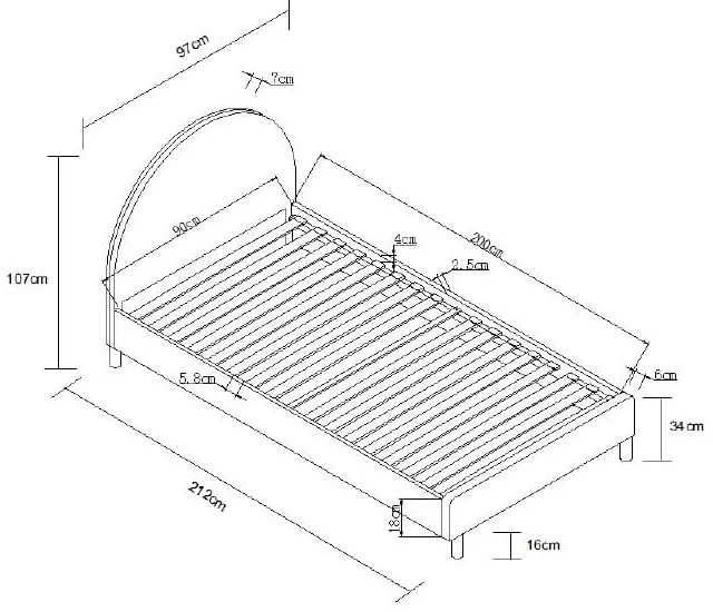 Pat single alb tapițat cu somieră 90x200 cm MOON – Vipack