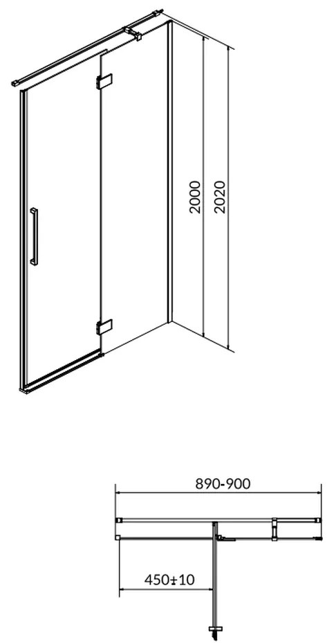 Usa sticla dus batanta 90x200 cm profil crom Cersanit Crea, montare dreapta 900x2000 mm, Dreapta