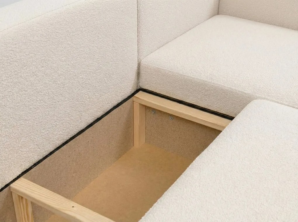 Coltar extensibil in forma de U SMART BOUCLE 303x143 cm, crem