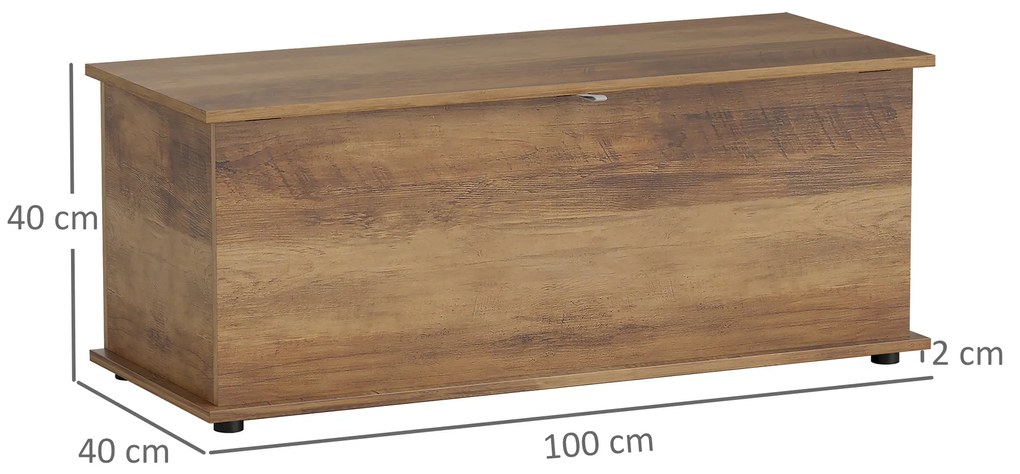 HOMCOM Ladă de depozitare, banc de depozitare cu capac rabatabil și balamale de siguranță, 100 x 40 x 40 cm, maro | Aosom Romania