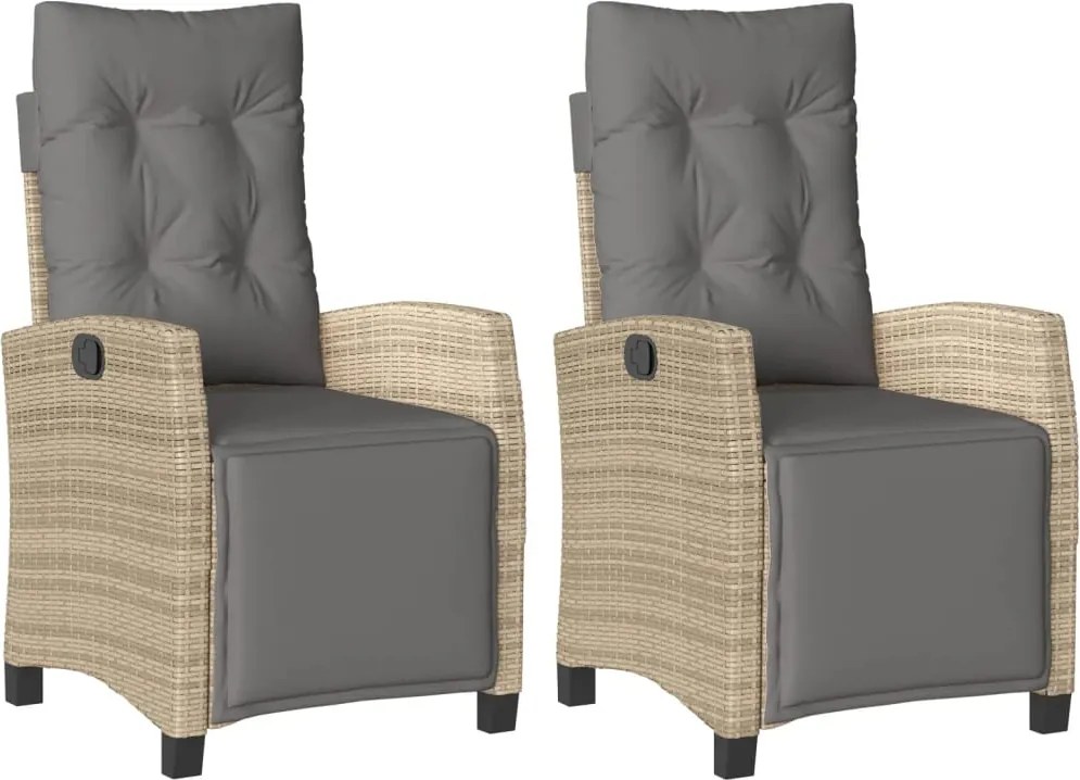 vidaXL Scaun de grădină rabatabil cu suport picioare,2 buc., poliratan