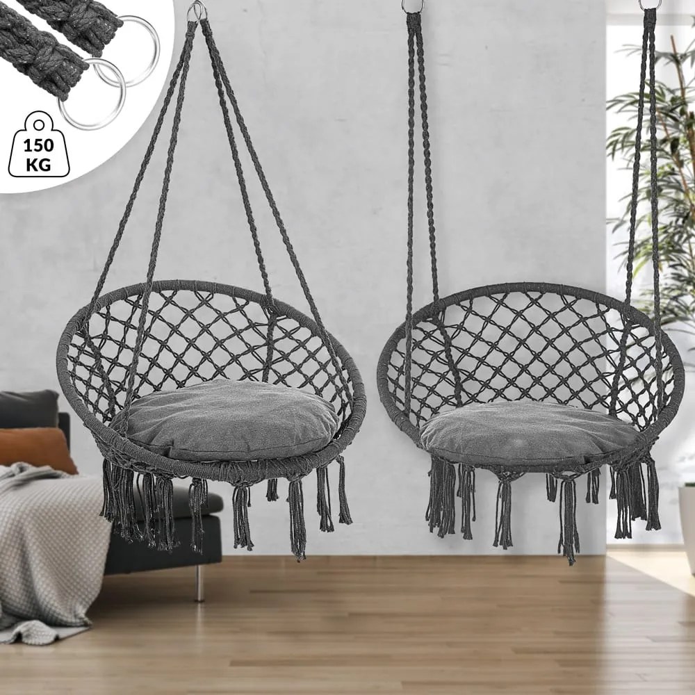 Jurhan Scaun suspendat BOHO cu perne, Ø61cm, antracit