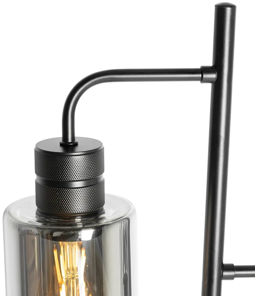 Lampa de podea moderna neagra cu sticla fumurie cu 2 lumini - Stavelot