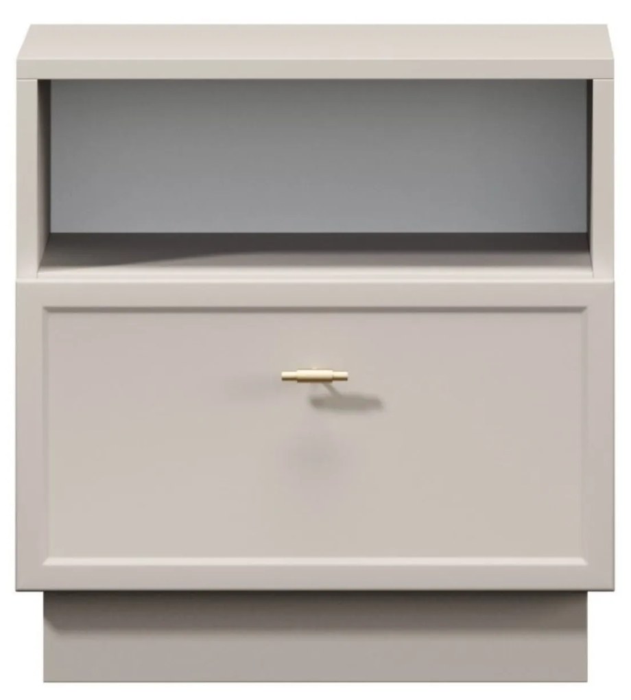 Noptieră cu sertar Lorini 45 cm - cașmir / mâner T-bar auriu