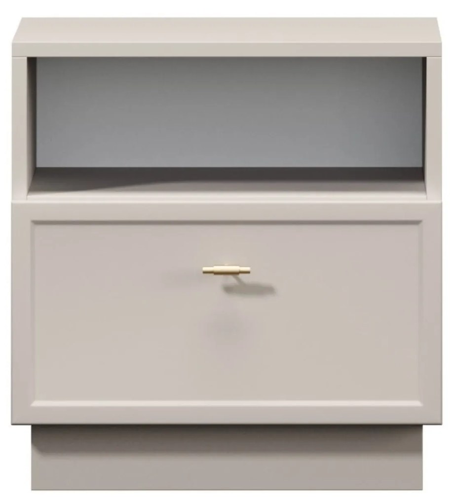 Noptieră cu sertar Lorini 45 cm - cașmir / mânere aurii T-bar