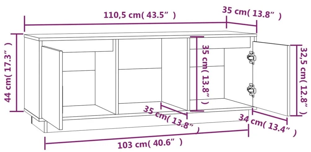 Comoda TV, negru, 110,5x35x44 cm, lemn masiv de pin 1, Negru