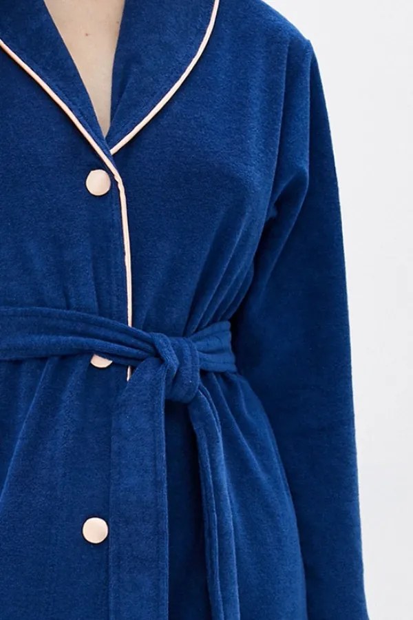 Halat pentru femei cu nasturi NICOLE XL Albastru închis / Navy