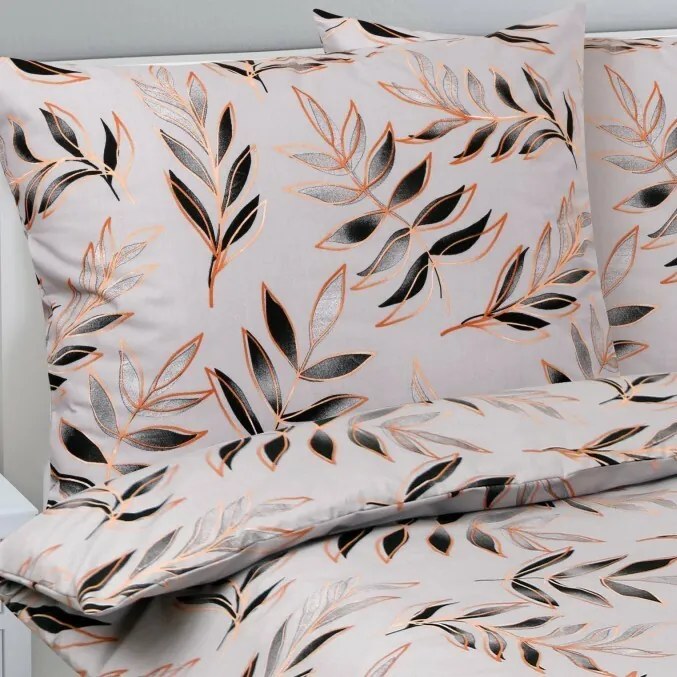 Lenjerie de pat din bumbac Bellatex Frunză gri, 140 x 220 cm, 70 x 90 cm, 140 x 220 cm, 70 x 90 cm