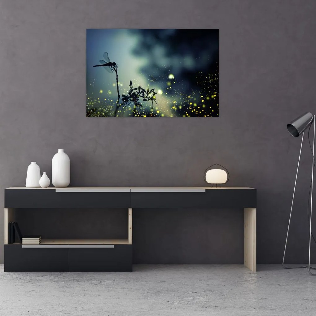 Tablou - Libelula în noaptea strălucitoare (90x60 cm)