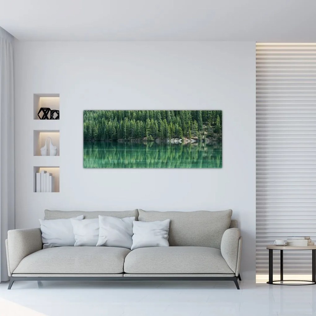 Tablou - Coniferi lângă lac (120x50 cm)
