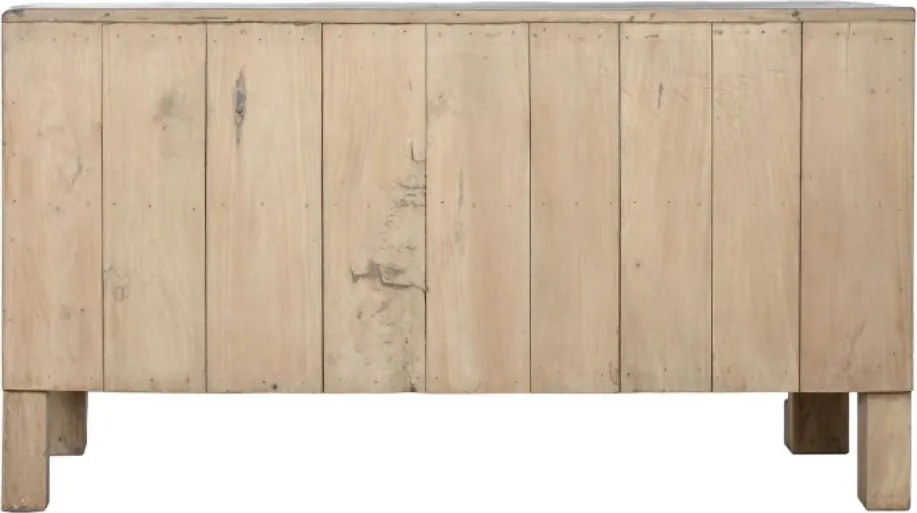 Bufet din lemn reciclat, natur, cu 2 uși și decor sculptat manual, aspect rustic, finisaj natural, 92 x 167 x 51 cm, „Rigora”