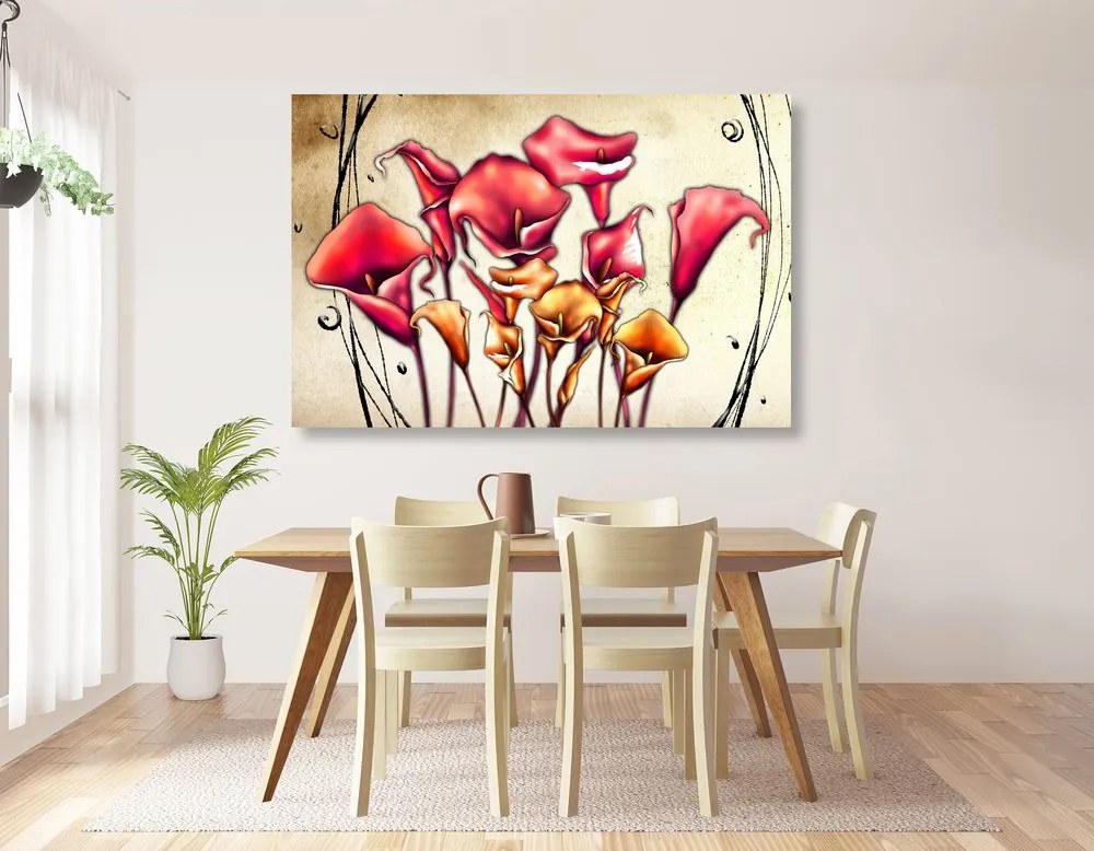 Tablou flori roșii calla lily