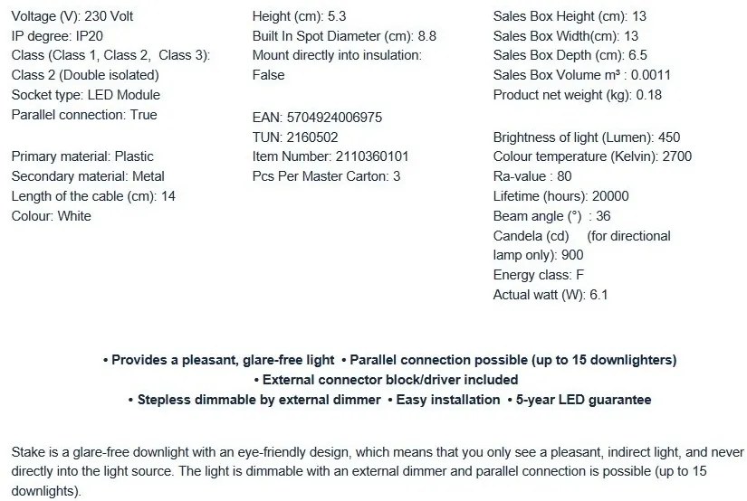 Spot LED incastrabil dimabil Stake alb