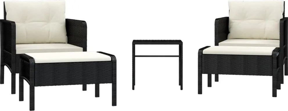 vidaXL Set șezlonguri de grădină, 5 piese, cu perne, negru, poliratan