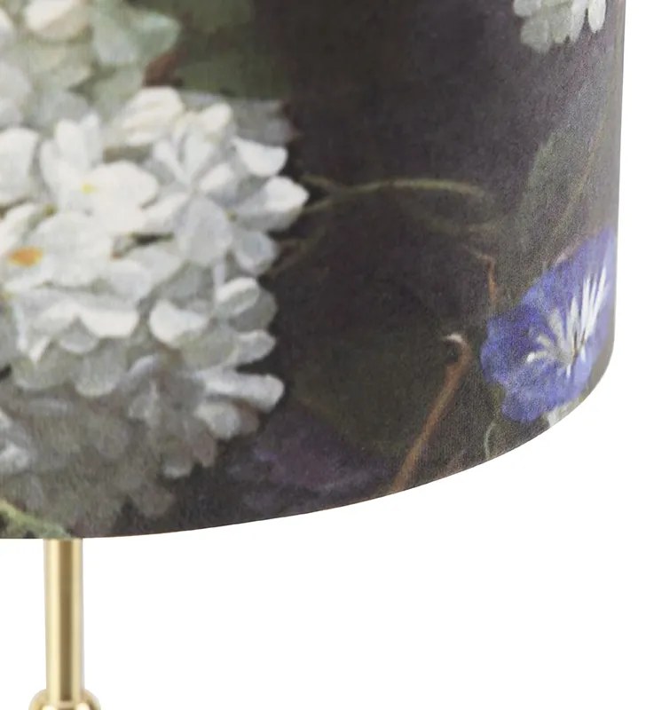 Lampă de masă auriu/alamă cu abajur din catifea cu flori 25 cm - Parte